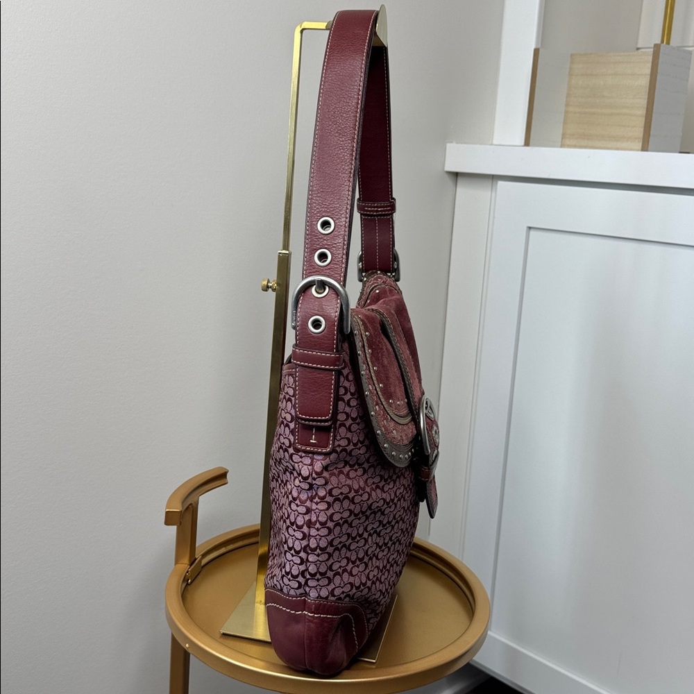 Coach SoHo Studded Mini C Signature Hobo Flap Bag F11405 Plum Berry - Picture 6 of 12